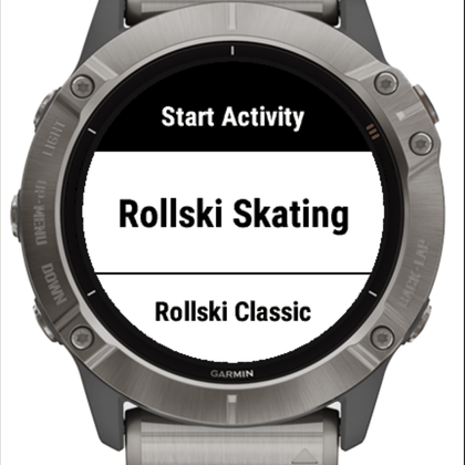 Nordic Sports watch main menu, listing the five activity types